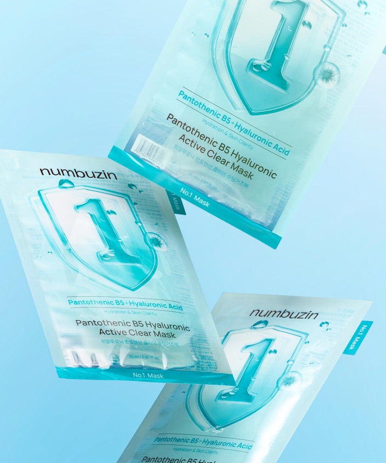 NUMBUZIN No.1 Hyaluronic Panthenic Acid Clear Soothing Gauze Pack 10 sheets in blue packaging.