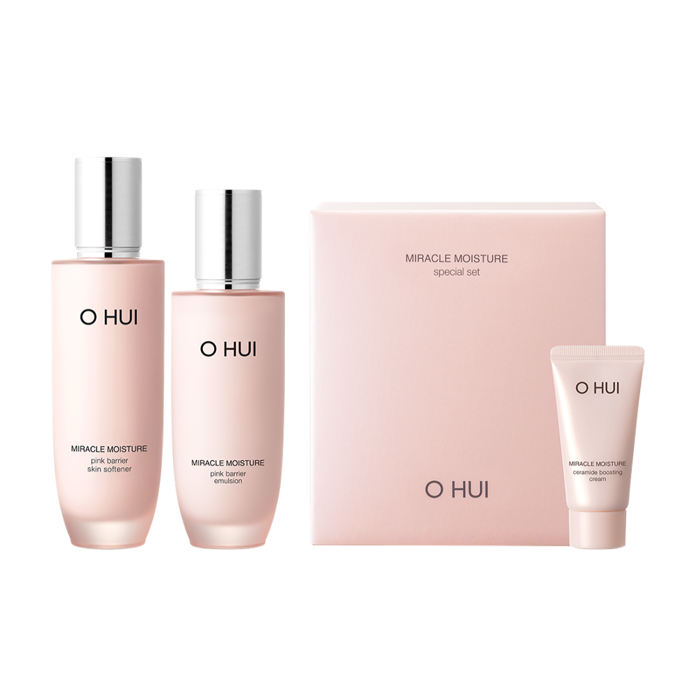 OHUI Miracle Moisture Pink Barrier Basic set (Softener, Cream, Emulsion) | Kool Seoul