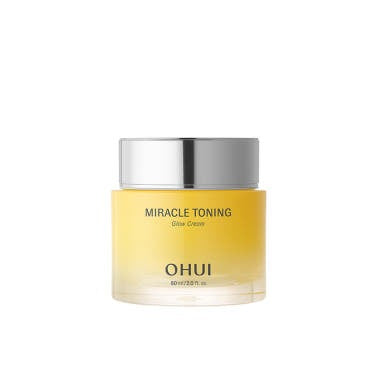 OHUI Miracle Toning Glow Cream 60 mL in a sleek jar, enhancing skin's radiance and tone.