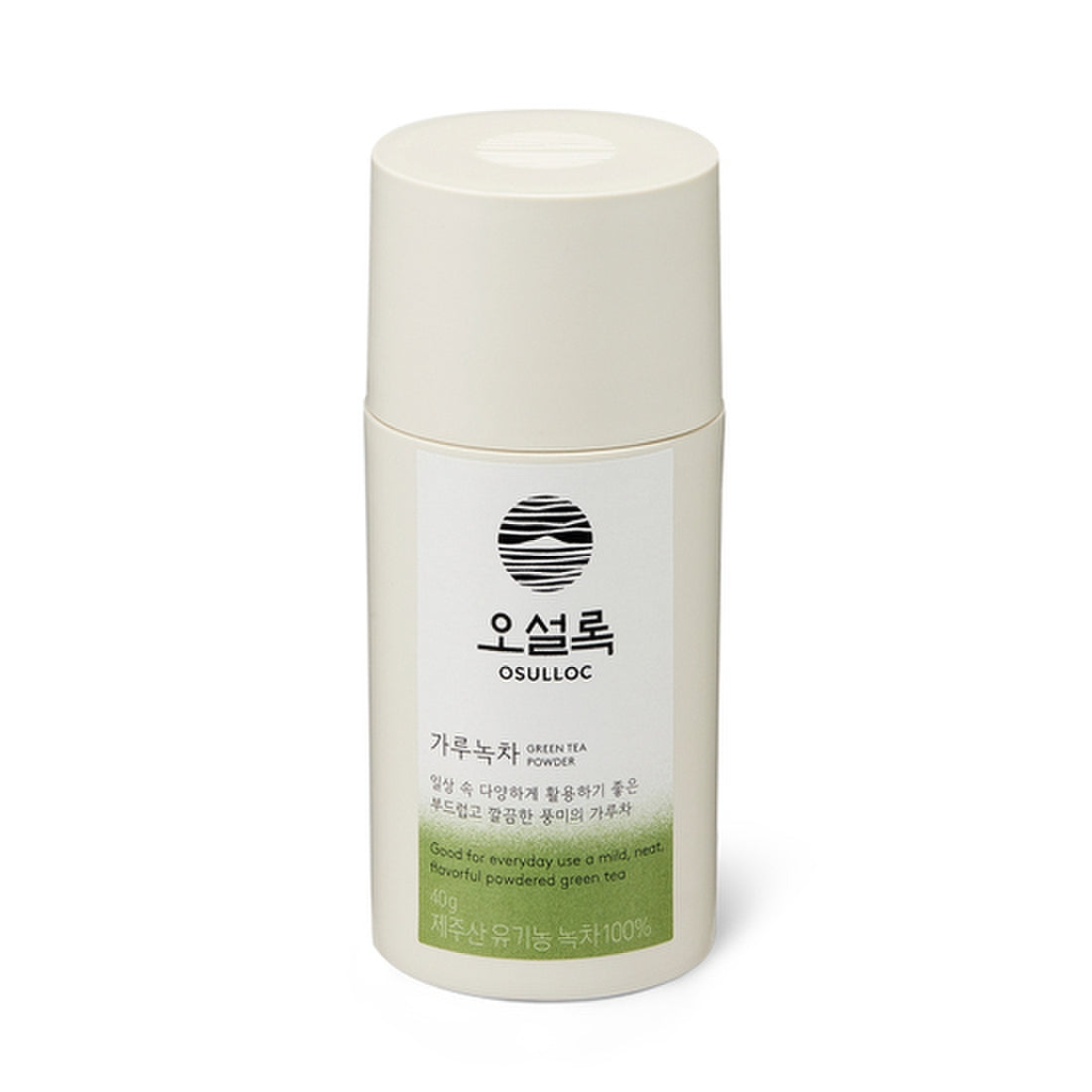 OSULLOC Green Tea Powder 40g container showcasing premium green tea powder.