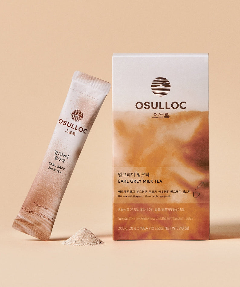 OSULLOC Earl Grey Milk Tea 10 p product packaging with tea powder sachet.