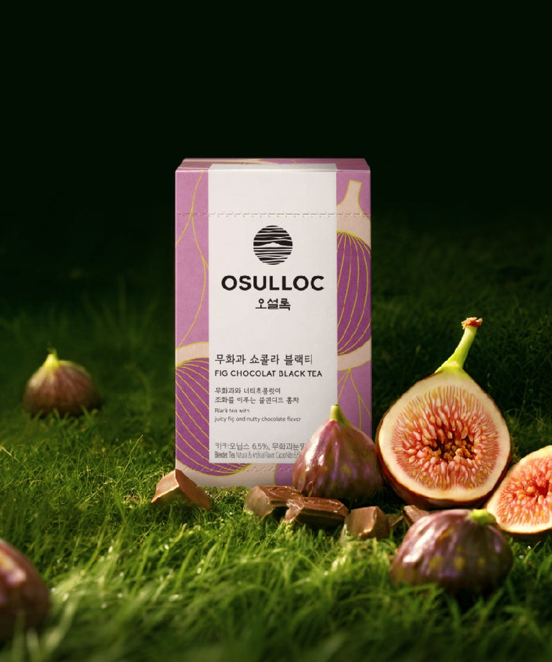 OSULLOC Fig Chocolate Black Tea 20 P with figs and chocolate on grass