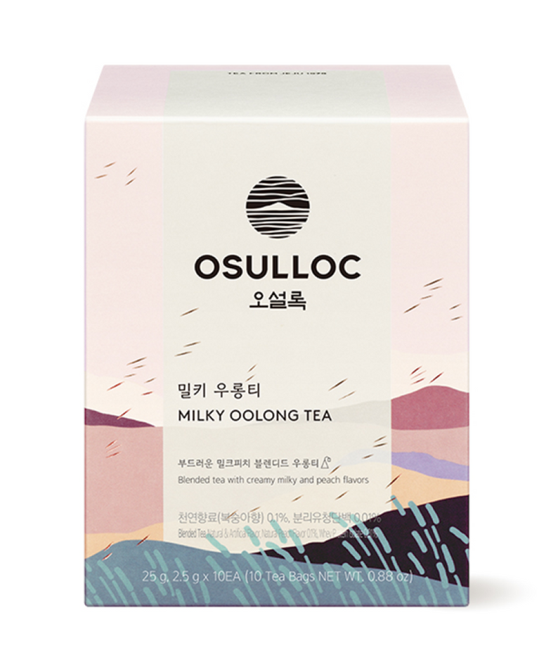 Box of OSULLOC Milky Oolong Tea 10 p showcasing packaging design