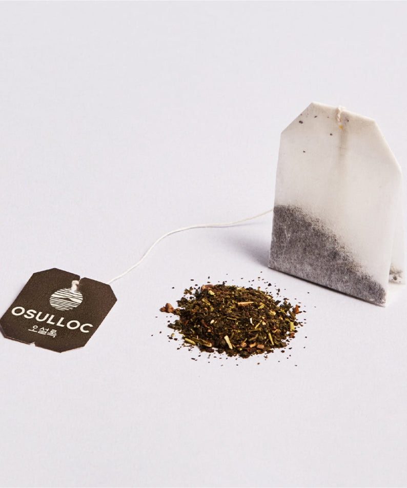 OSULLOC Peach Black Tea 20 packs tea bag and loose leaves displayed