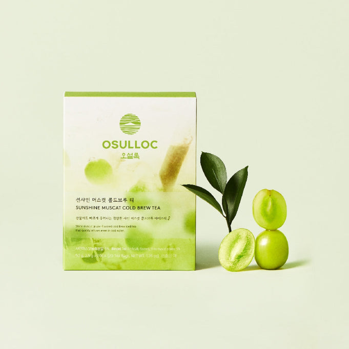 OSULLOC Sunshine Muscat Cold Brew Tea 20 p box with fresh muscat fruits