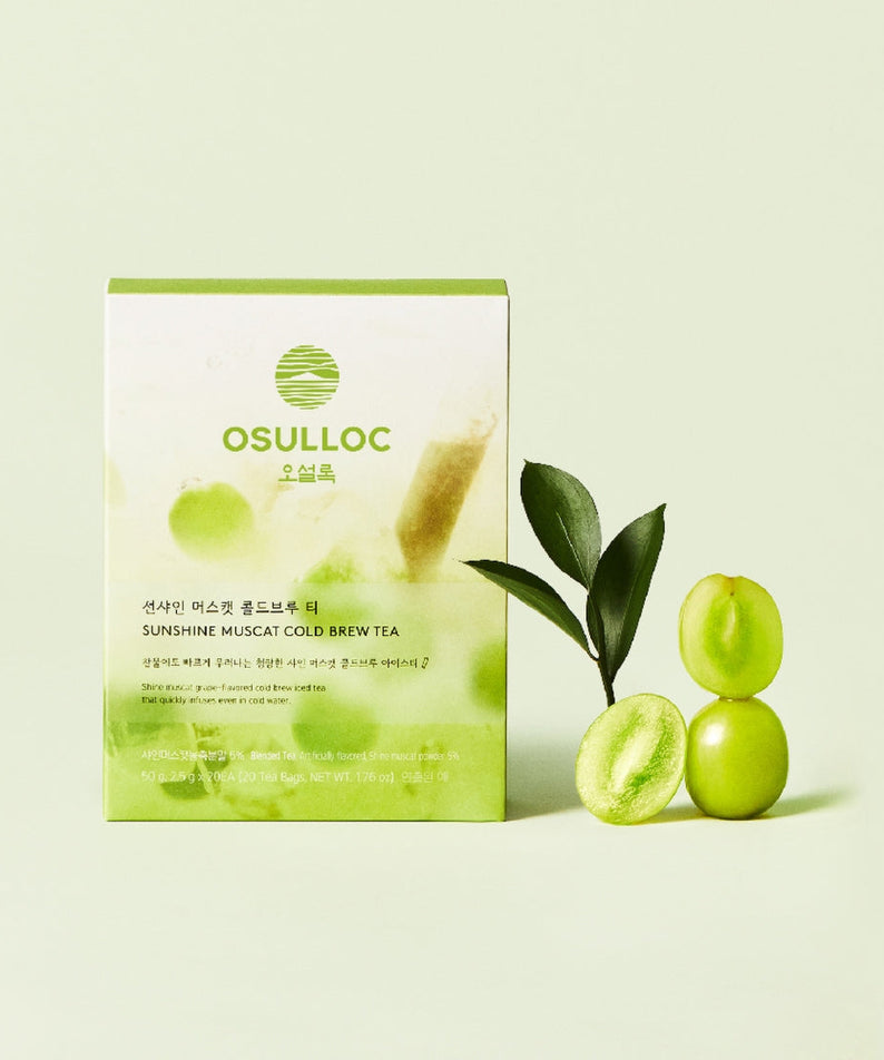 OSULLOC Sunshine Muscat Cold Brew Tea 20 p box with fresh muscat fruits