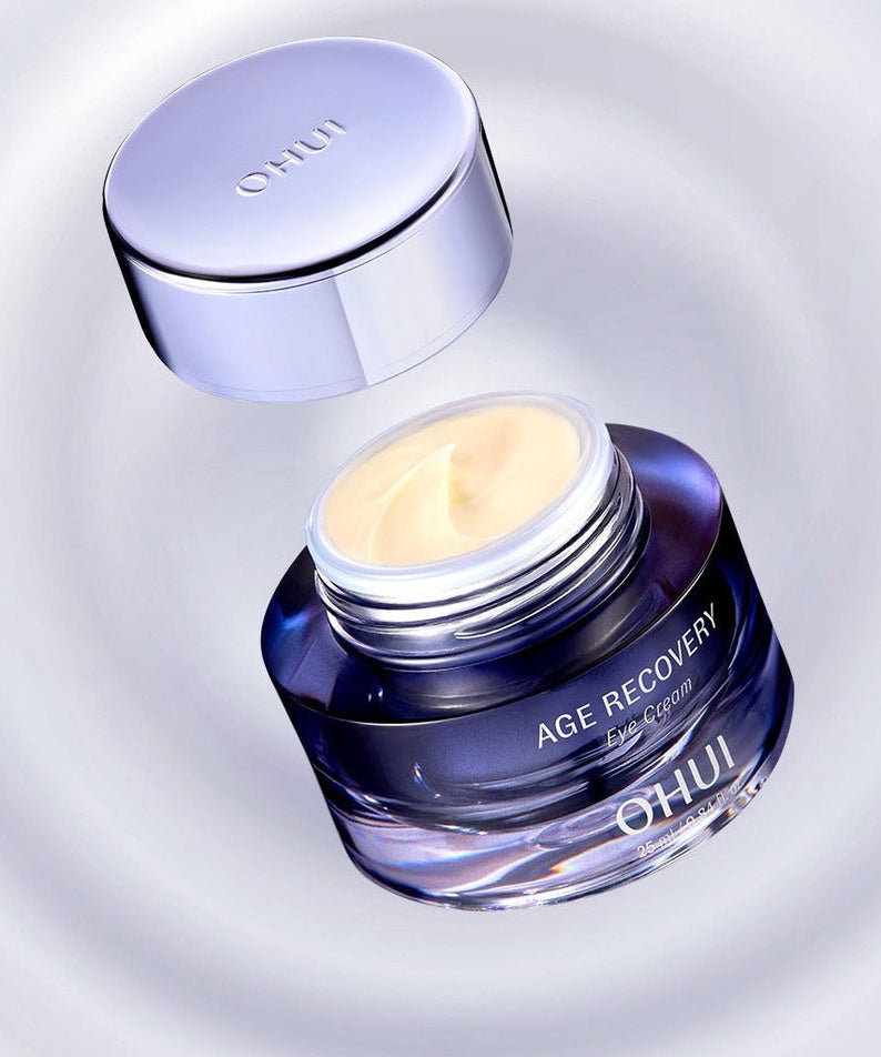OHUI Age Recovery Eye Cream 25 mL in open jar with lid