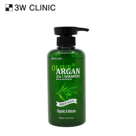 3W CLINIC Olive & Argan 2 in 1 Shampoo 500ml available on Koolseoul.com, your Korean Eshop from Seoul !