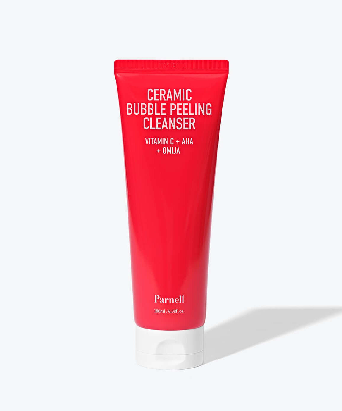 PARNELL AHA Omija Ceramic Bubble Peeling Cleanser 180ml tube packaging on a white background.