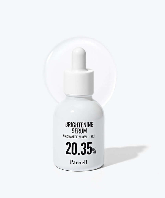 PARNELL Niacinamide 20.35 Rice Brightening Serum 30ml bottle on white background