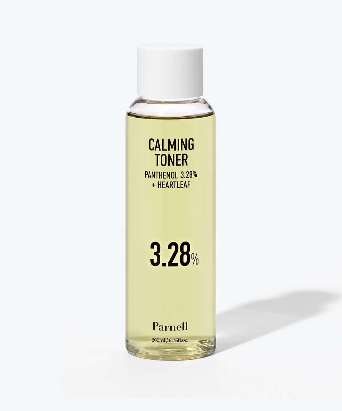 PARNELL Panthenol 3.29 Heartleaf Calming Toner 200ml bottle in clear packaging.