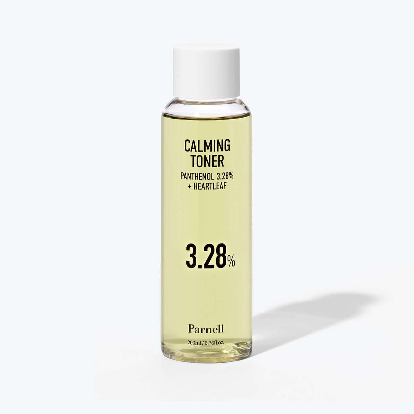 PARNELL Panthenol 3.29 Heartleaf Calming Toner 200ml bottle in clear packaging.