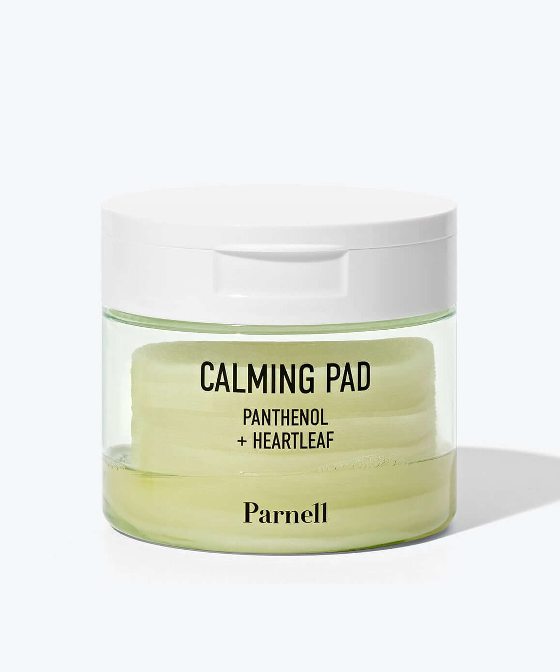 PARNELL Panthenol Heartleaf Calming Pad 60pads, soothing skincare for sensitive skin in a clear jar.