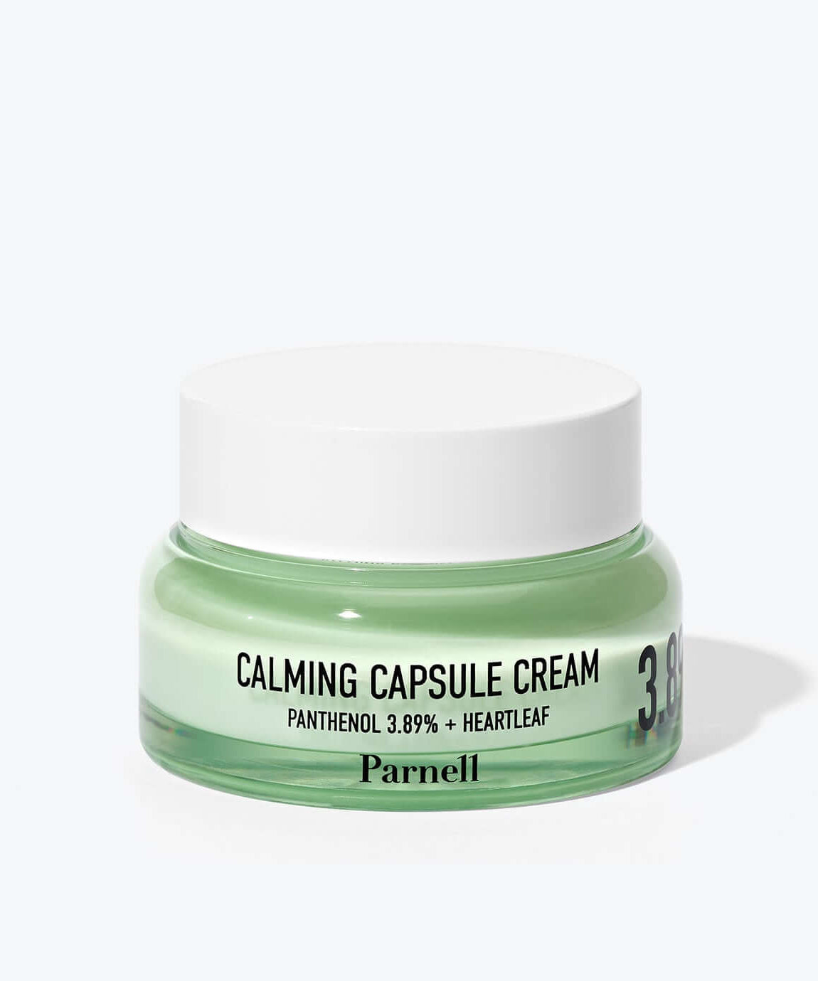 PARNELL Pathenol 3.89 Heartleaf Calming Cream 50ml jar with white cap and green base, showcasing product label and design.