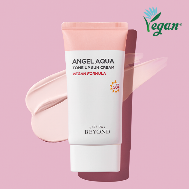 PASSION & BEYOND Angel Aqua Tone-Up Sun Cream 50ml vegan formula with SPF 50+.
