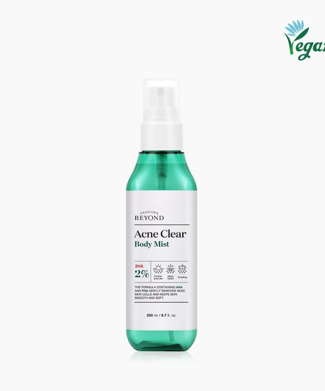 PASSON&BEYOND Acne Clear Body Mist 200ml bottle with vegan logo