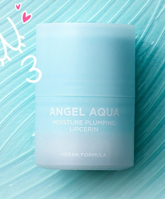 PASSION&BEYOND Angel Aqua Moisture Plumping Lipcarin 15ml product packaging on a textured background