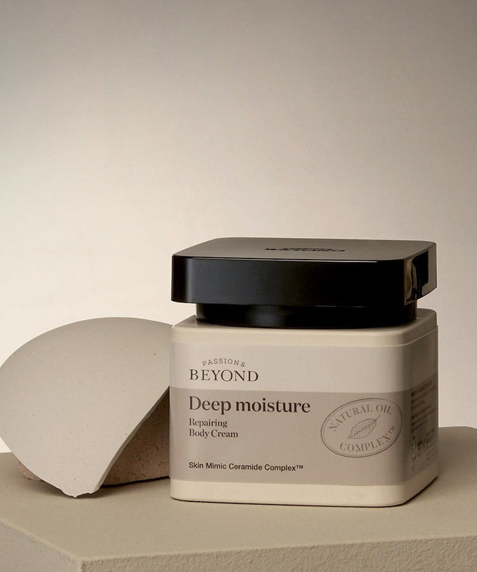 PASSON&BEYOND Deep Moisture Repairing Body Cream 150ml jar with minimalist packaging design on display.
