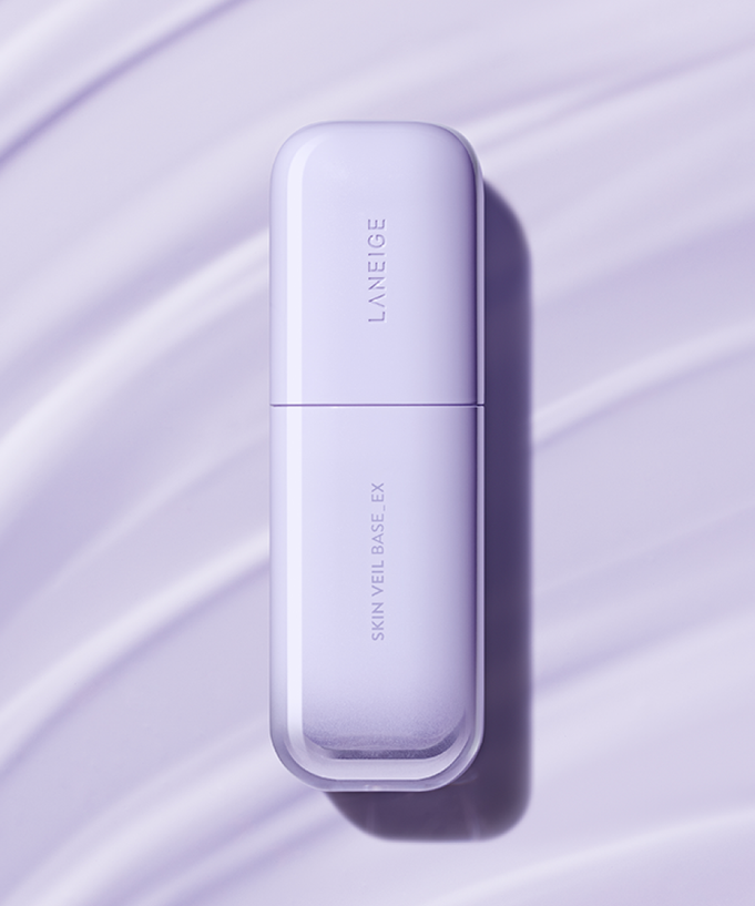 LANEIGE Skin Veil Base SPF28/PA++ 30ml in stylish packaging on a purple background