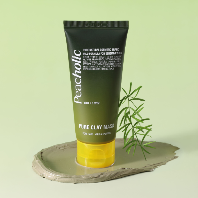 PEACHOLIC Pure Clay Mask 100ml tube with green design and plant on clay base