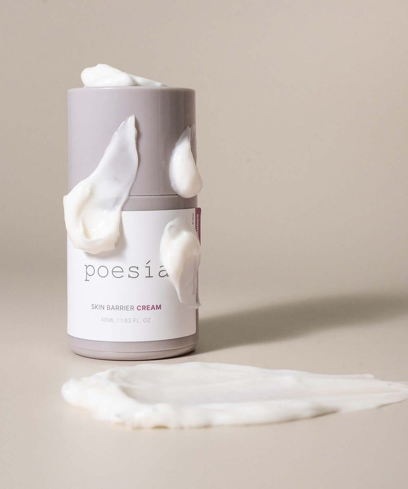 POESÃA Ceramide 3 Liposome Intensive Skin Barrier Cream 48ml bottle with cream swirls on a neutral background