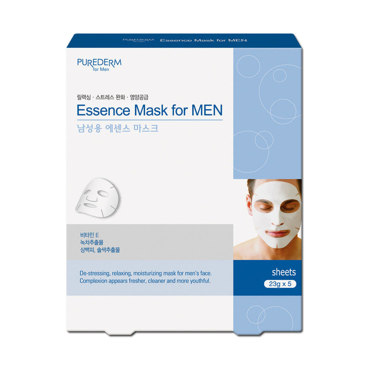 PUREDERM Men's Essence Mask Pack 5 Sheets - Gentleman Korea Korean men's skincare essence sheet mask box, 5 sheets