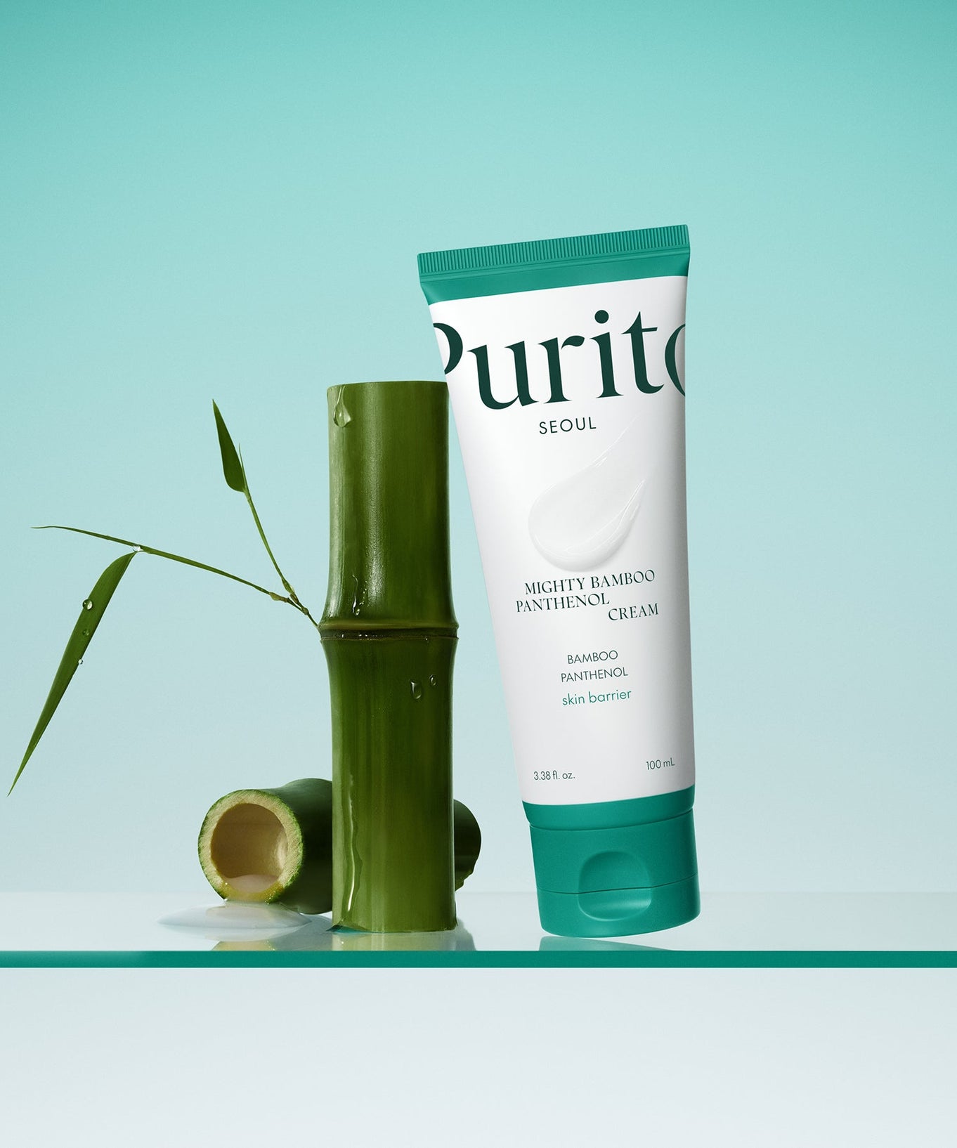 PURITO Mighty Bamboo Panthenol Cream 100ml with bamboo background, skin barrier moisturizer