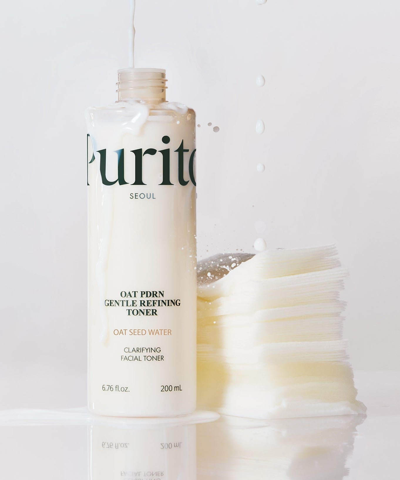 PURITO Oat PDRN Gentle Refining Toner 200ml bottle with oat seed water, clarifying facial toner.