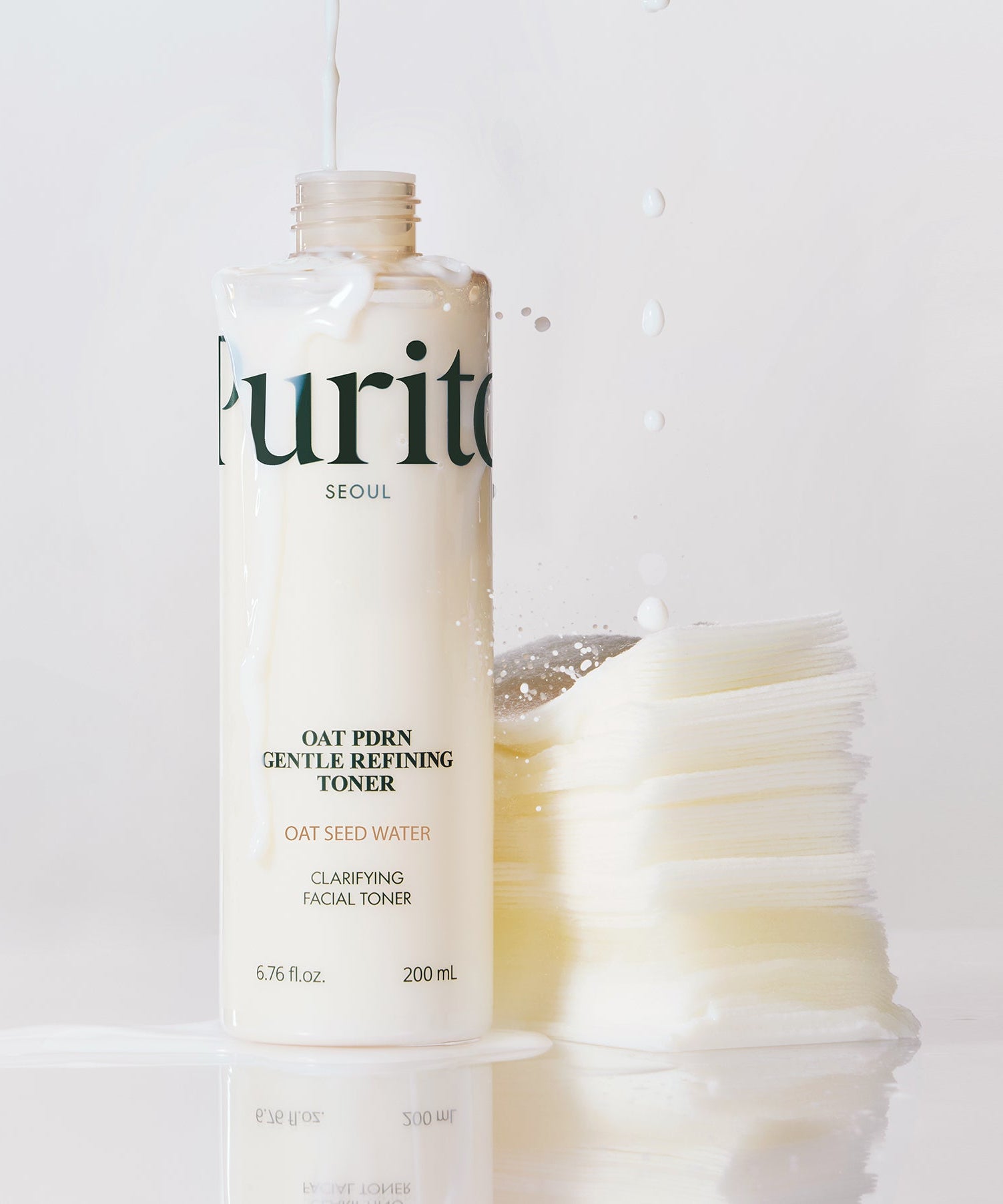 PURITO Oat PDRN Gentle Refining Toner 200ml bottle with oat seed water, clarifying facial toner.