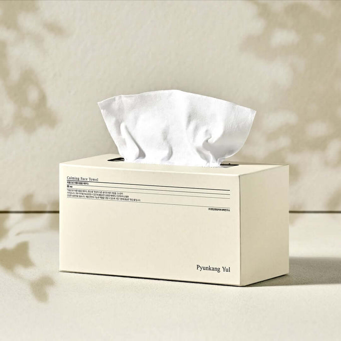 Box of PYUNKANG YUL Calming Face Towels 80 Pieces on a neutral background