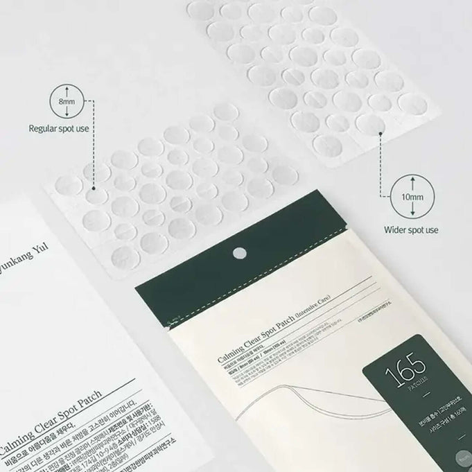 PYUNKANG YUL True Clear Spot Patch Intensive Care Vibevel 165 pcs for acne treatment, showing packaging and patch details.
