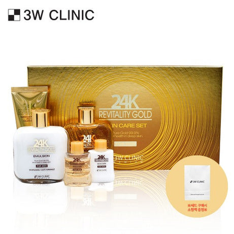 3W CLINIC Premium Revitality 24K Gold Skin Care Set for Men (Cleansing Foam + Toner + Emulsion)