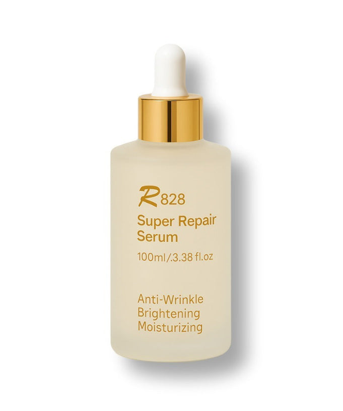 R828 Super Repair Serum 100ml bottle, anti-wrinkle brightening moisturizing skincare product.