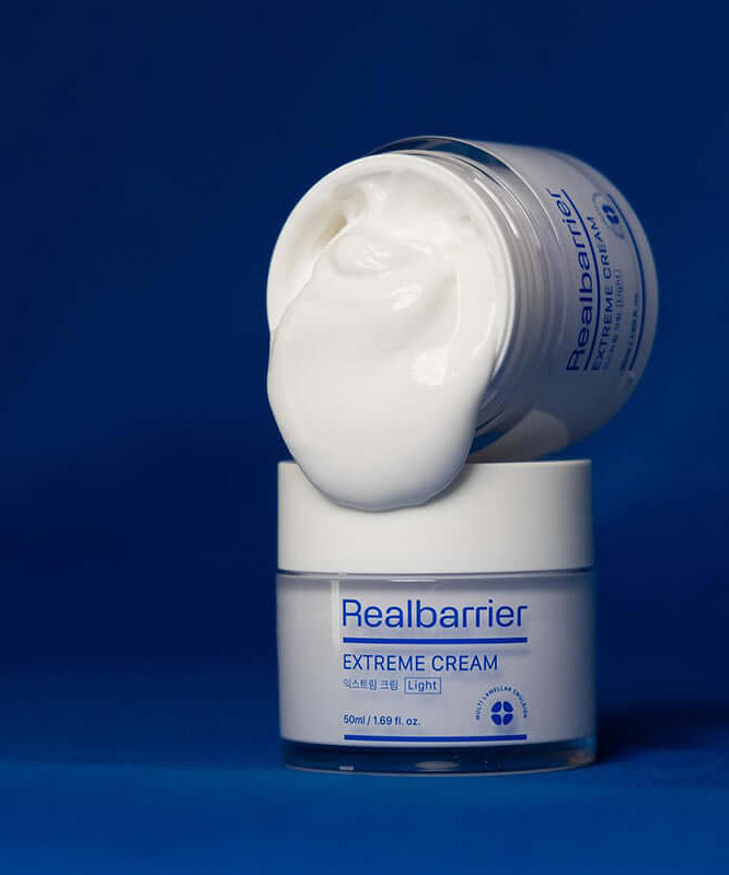 REAL BARRIER Extreme Cream 50ml - moisturizing cream with white texture against blue background