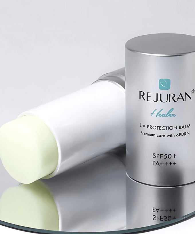 REJURAN Healer UV Protection Balm 19g on display showcasing SPF50+ protection, ideal for skincare enthusiasts seeking premium sunblock.