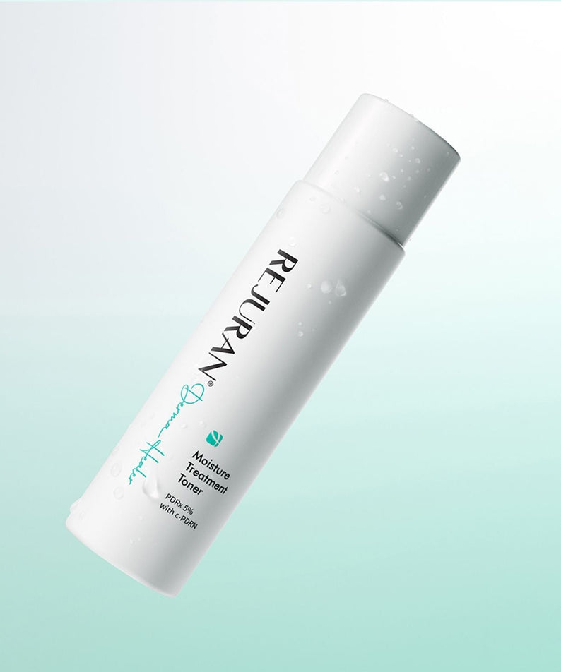 REJURAN Derma Healer Moisture Treatment Toner 150ml bottle on a gradient background