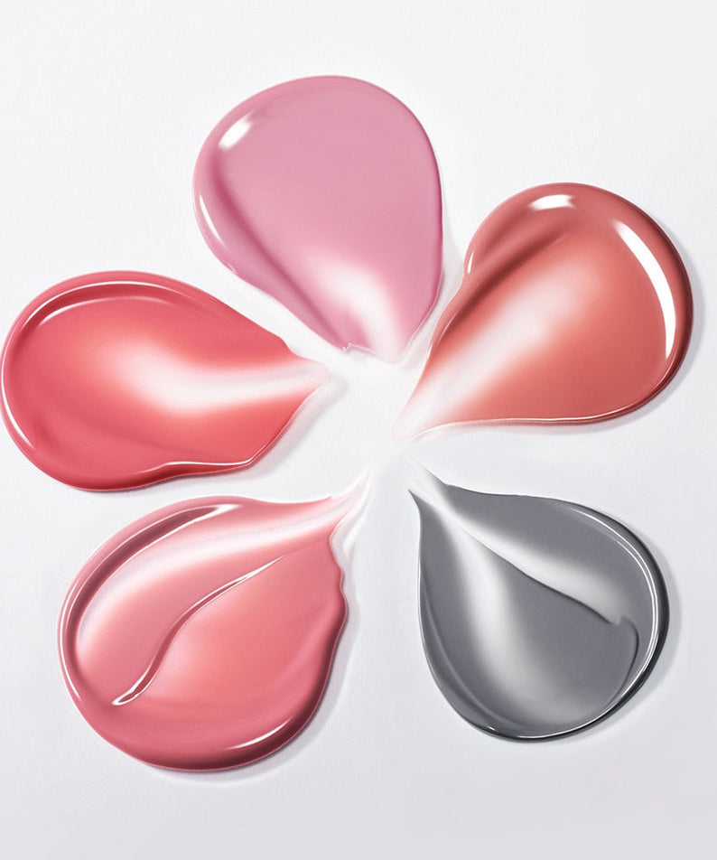 Color swatches of ROMAND x Joanne Friends The Juicy Lasting Tint in varied shades on a white background.