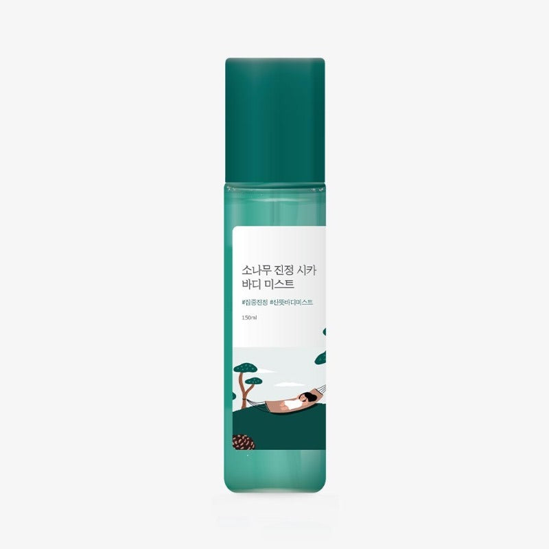 ROUND LAB Pine Calming Cica Body Mist 150ml product bottle on white background.