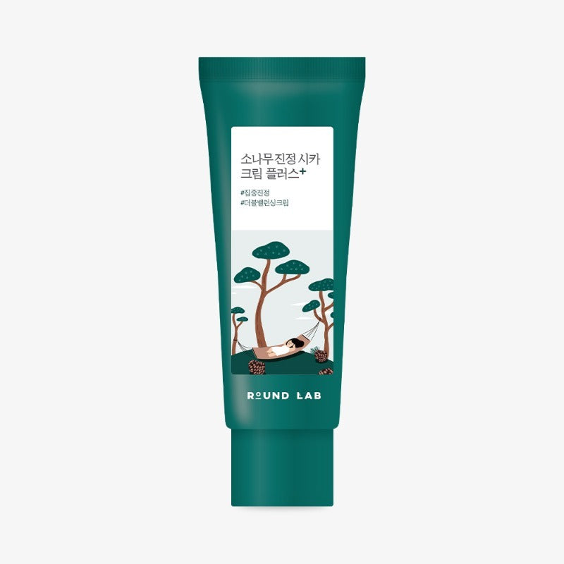 ROUND LAB Pine Calming Cica Cream Plus 60ml in green tube with tree illustration