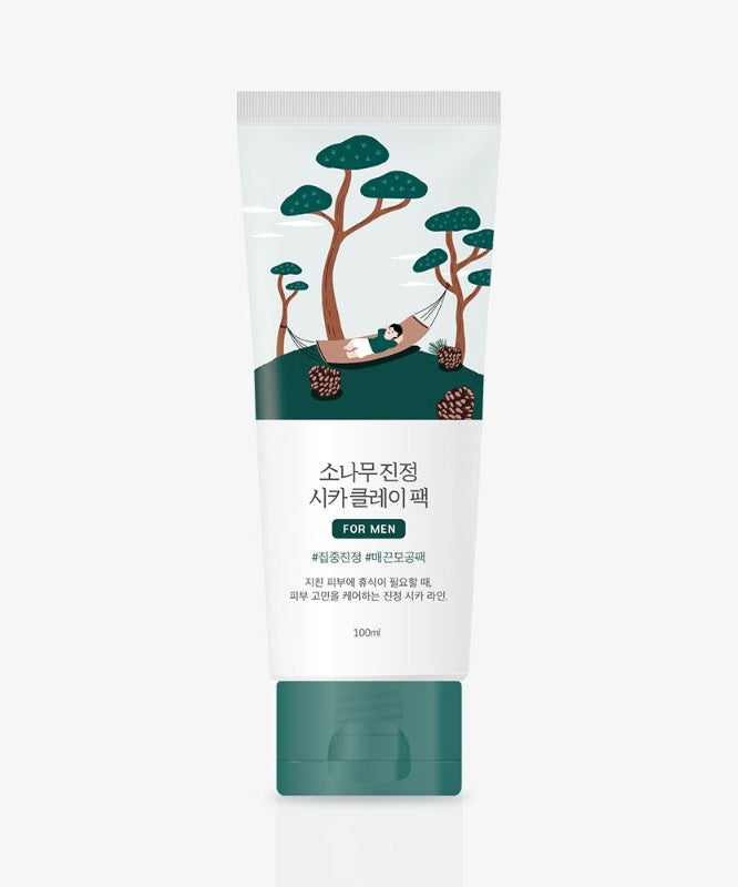 ROUND LAB For Men Pine Calming Cica Clay Pack 100ml - Gentleman Korea packaging showing tube with pine illustration for men skincare