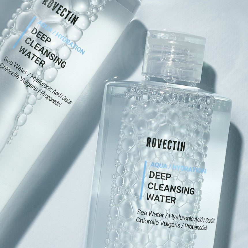 ROVECTIN Aqua Deep Cleansing Water 400ml bottle with hydrating formula and natural ingredients.
