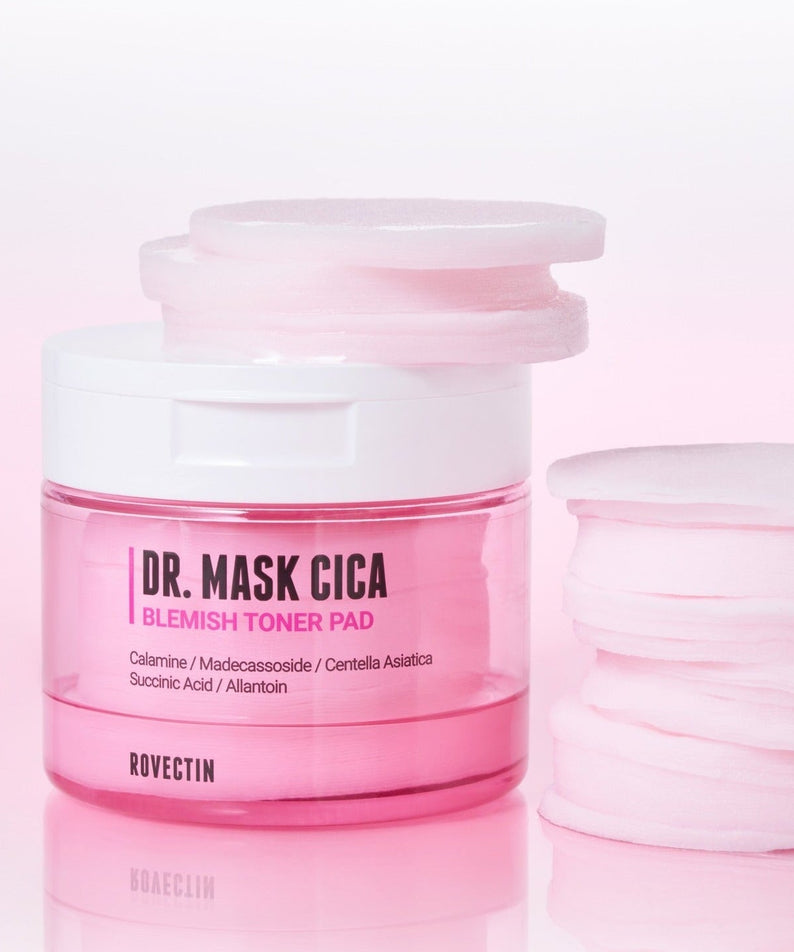 ROVECTIN Dr.Mask Cica Blemish Toner Pads 60 Sheets in pink packaging