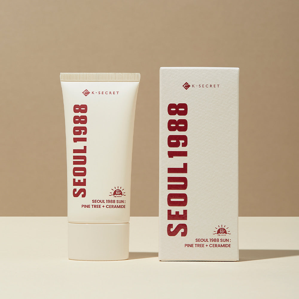SEOUL 1988 Pine Sunscreen tube and packaging on a neutral background