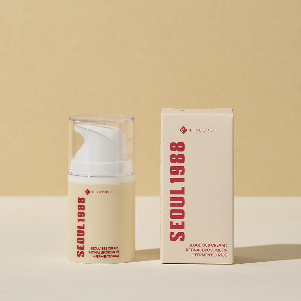 SEOUL 1988 Retinal Fermented Rice Cream bottle and packaging on beige background