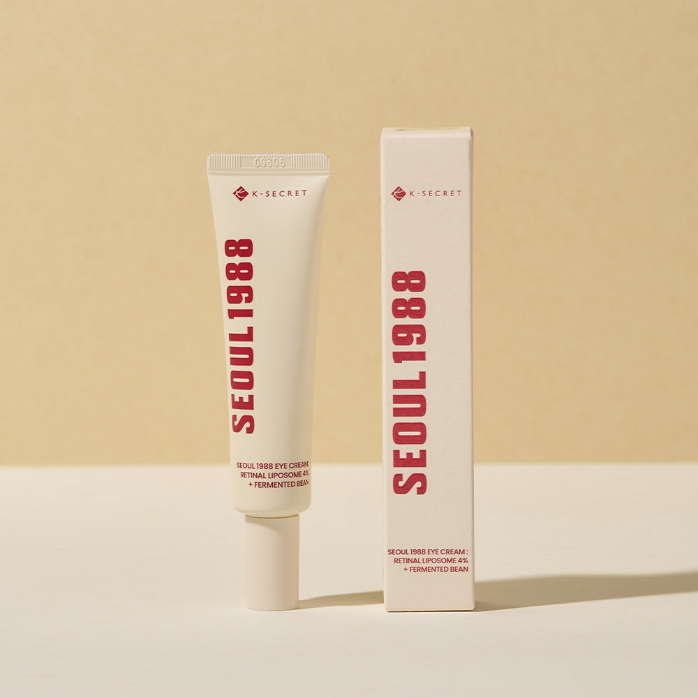 SEOUL 1988 Retinal Fermented Soybean Eye Cream in tube and box packaging displayed on beige background