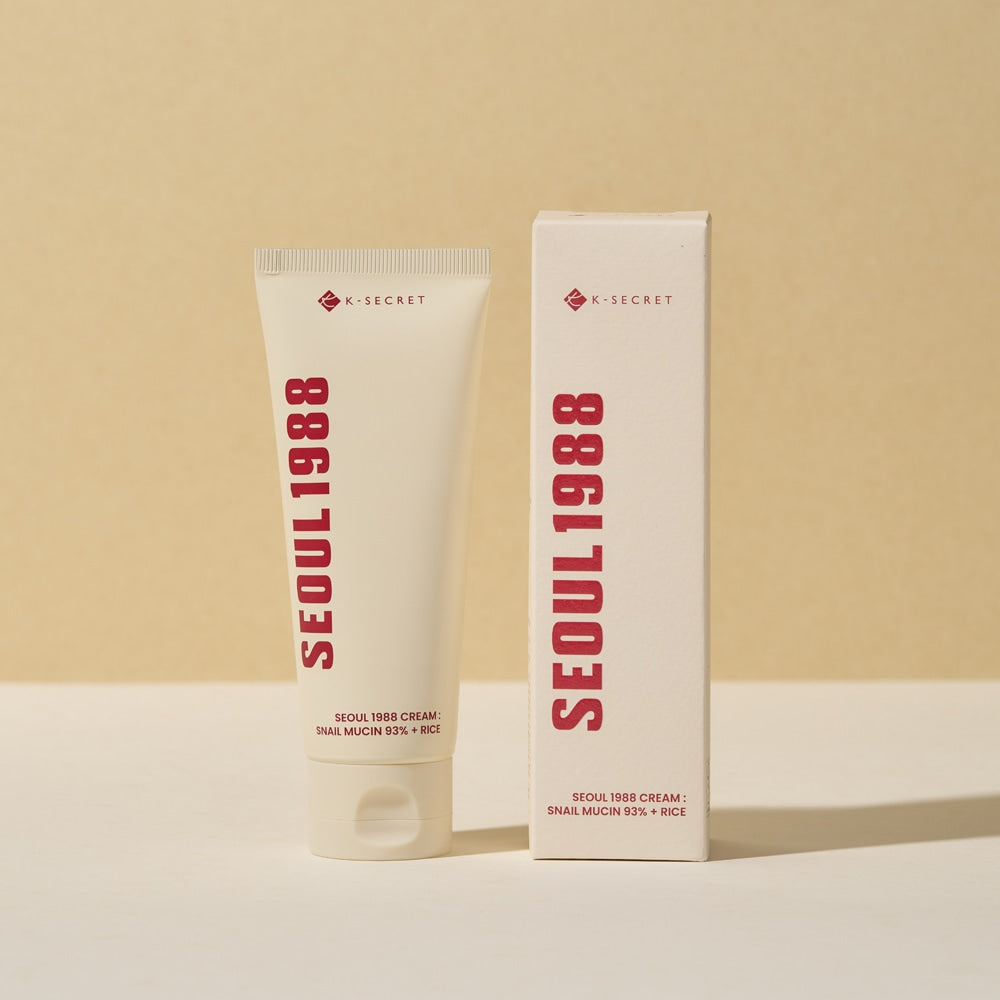 SEOUL 1988 Snail 93 Cream tube and packaging displayed on a beige background.