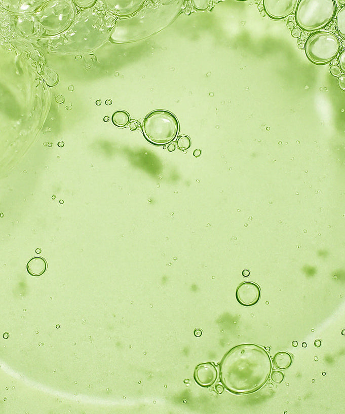 SHAISHAISHAI [1+1] Aloe PDRN Cooling Repair Ampoule 50ml texture with soothing bubbles and green hue.