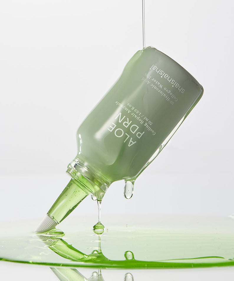 SHAISHAISHAI [1+1] Aloe PDRN Cooling Repair Ampoule 50ml bottle with liquid spill