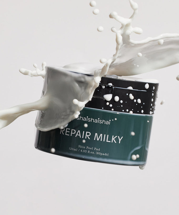 SHAISHAISHAI Repair Milky Skin Peel Pad 60 Pads 120ml with splash effect.