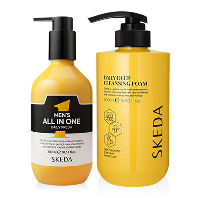Skeda Men's Large Capacity (Cleansing Foam+All-In-One) 2 Pieces Set